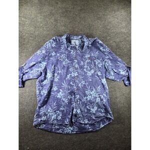 Ocean and Coast Mens XL 100% Linen Floral Button Up Shirt Purple Blue Roll Tab
